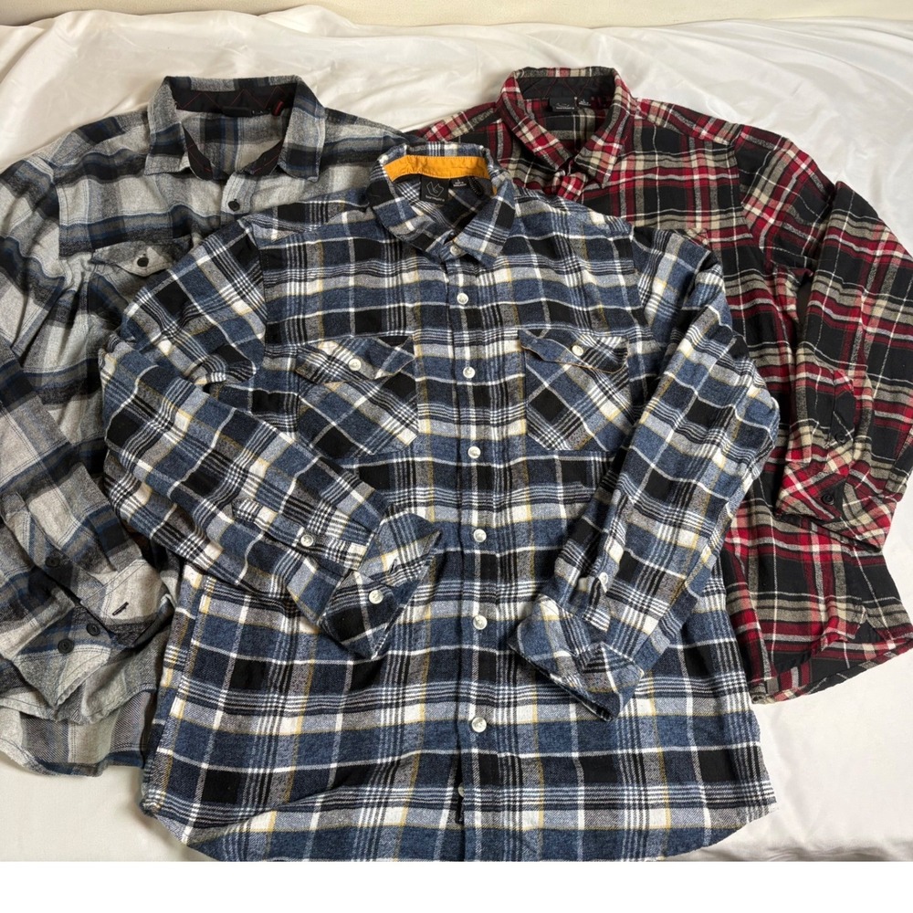 Burnside Flannel Shirts Men L Multicolor Excellent Lot of 3 Plaid Long Sleeve